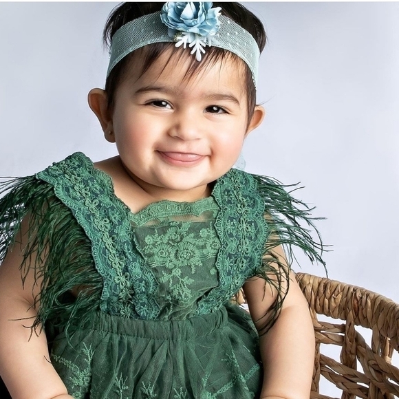 Baby Girl Christmas Dress Green White Fringe Sleeve Christmas Dress NWT - Picture 1 of 15